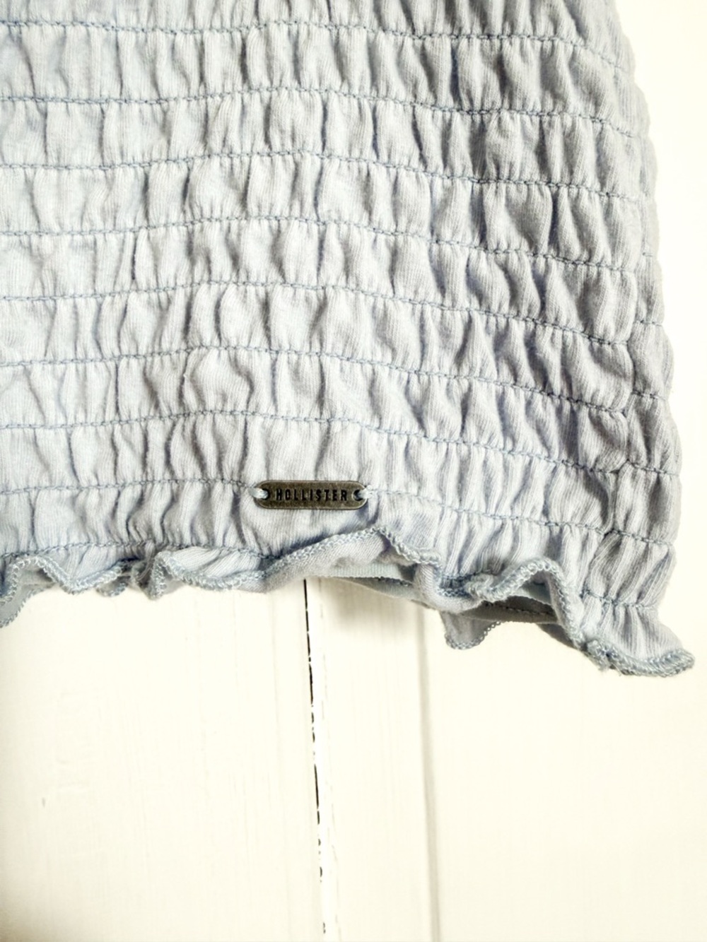 Hollister Light Blue Smocked Ruffle Strap Crop Tank Top - Picture 3 of 5
